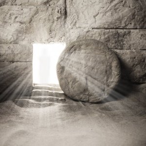 Tomb of Jesus. Jesus Christ Resurrection. Easter background. Christian easter concept.